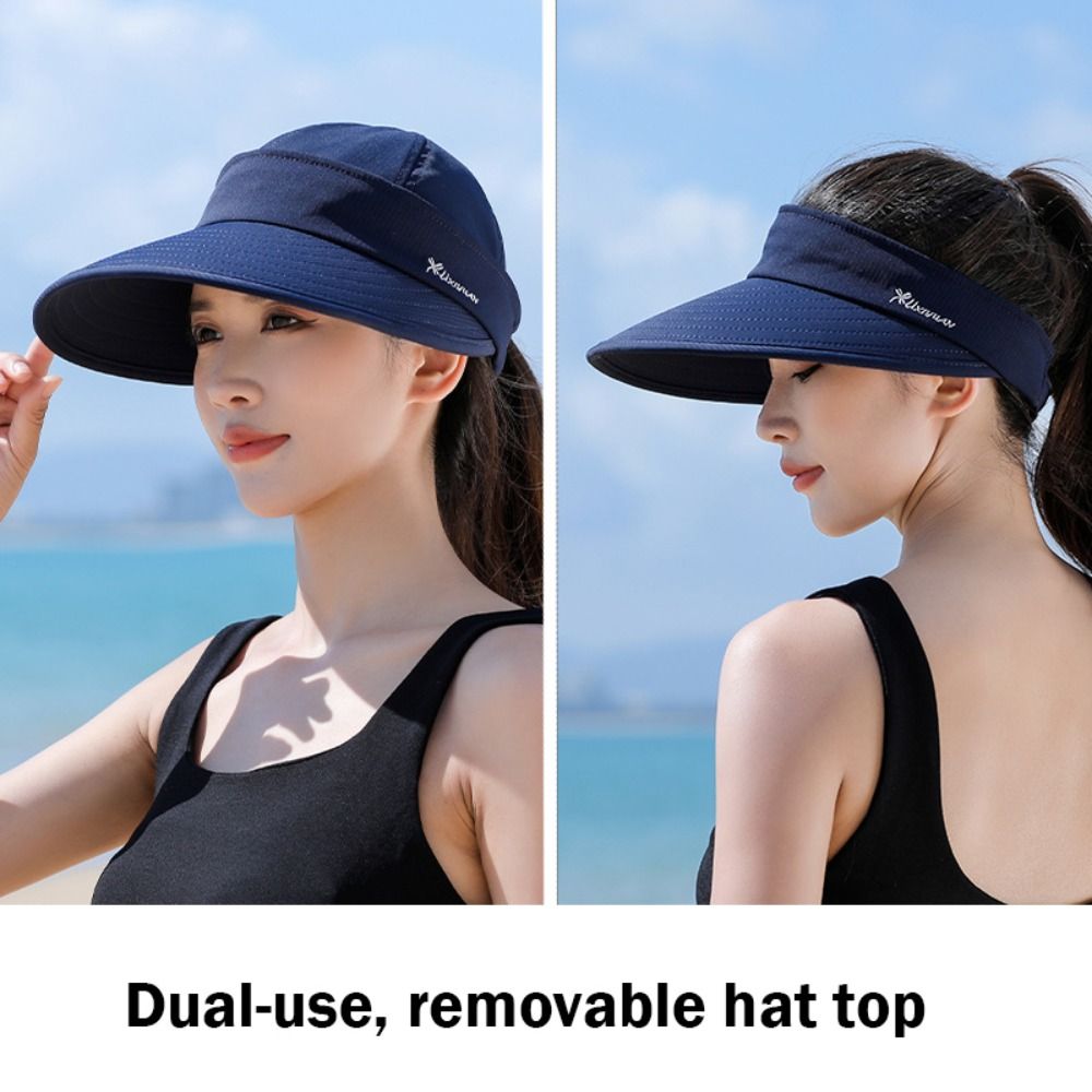Chapeau de soleil décontracté à large bord pour femme, pliable et détachable, avec ouverture pour queue de cheval, réglable, protection UV, idéal pour la plage