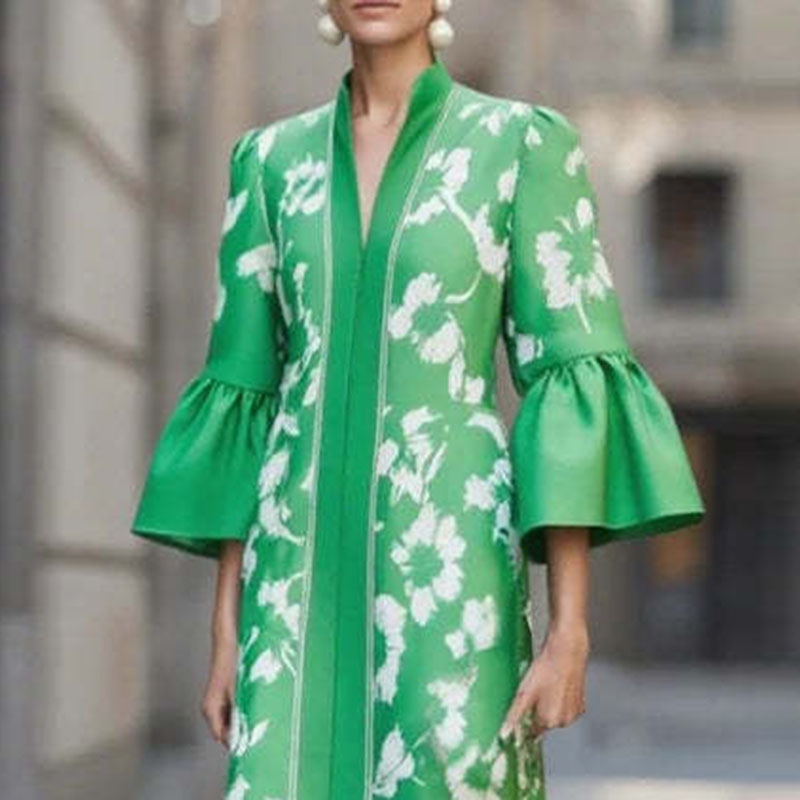 Robe longue de soirée élégante à imprimé Floral, Style français, Sexy, col en V, Slim, ligne a, manches évasées, robe Maxi de vacances, automne