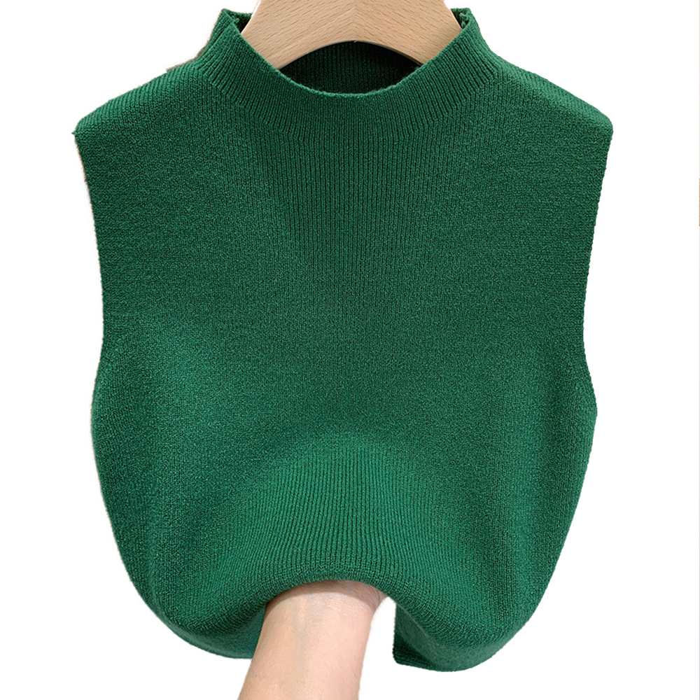 Débardeur tricoté pour femmes, couleur unie, T-Shirt, haut court, Camisole, pull demi-col roulé, sans manches, printemps automne