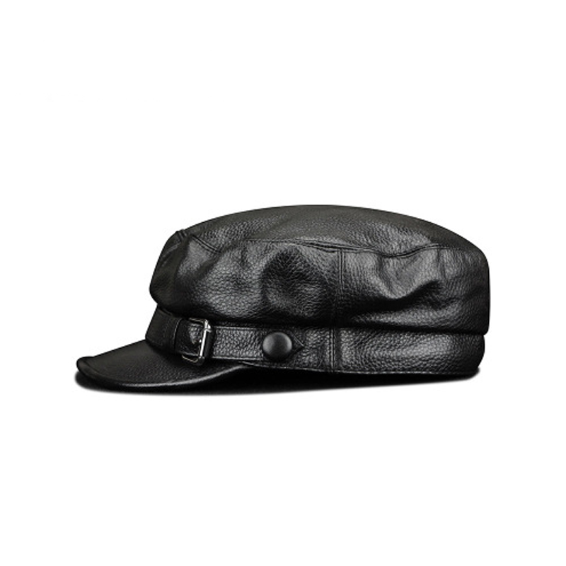 Mode femmes hommes véritable peau de vache militaire chapeau marin chapeaux noir dames béret casquettes plat haut capitaine casquette voyage cadet octogonale chapeau