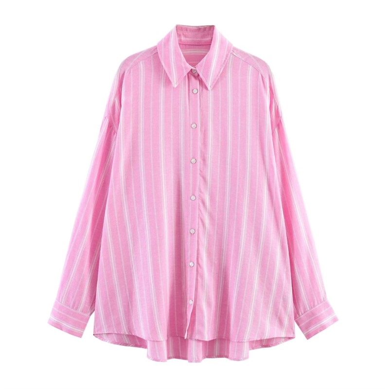Ensemble jupe et chemise pour femme, 2 pièces, rose, chemise rayée à manches longues oversize et jupe midi plissée à fermeture éclair, tenue féminine