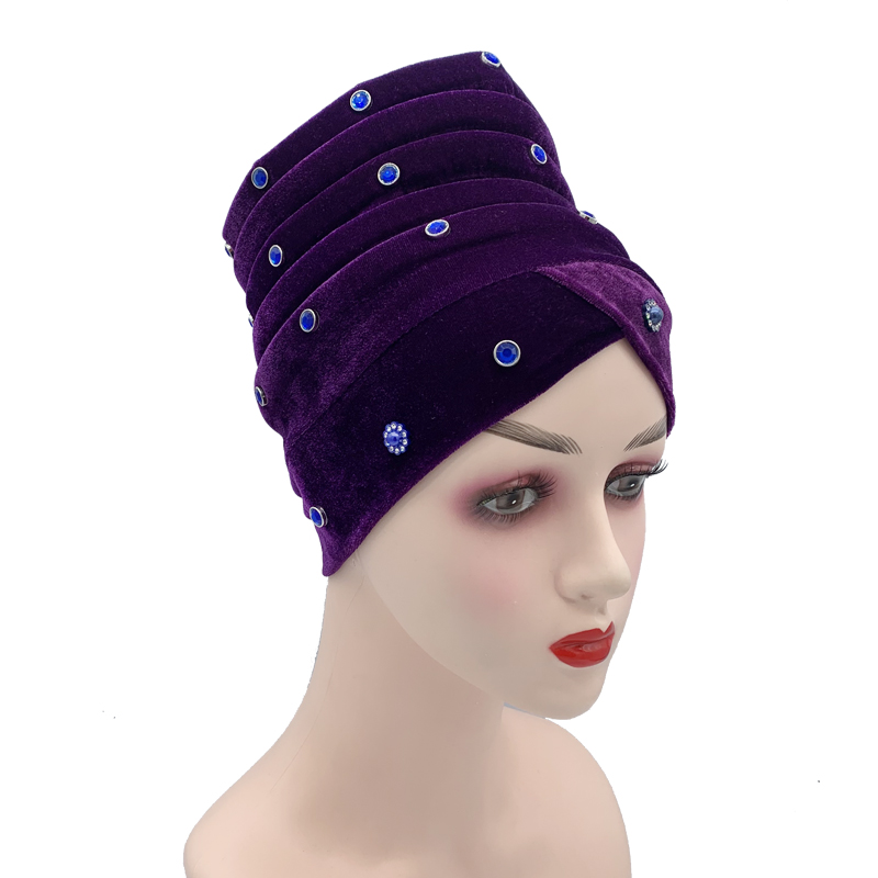 Turban Africain Aso Oke en Velours pour Femme, Foulard Islamique, Chapeau