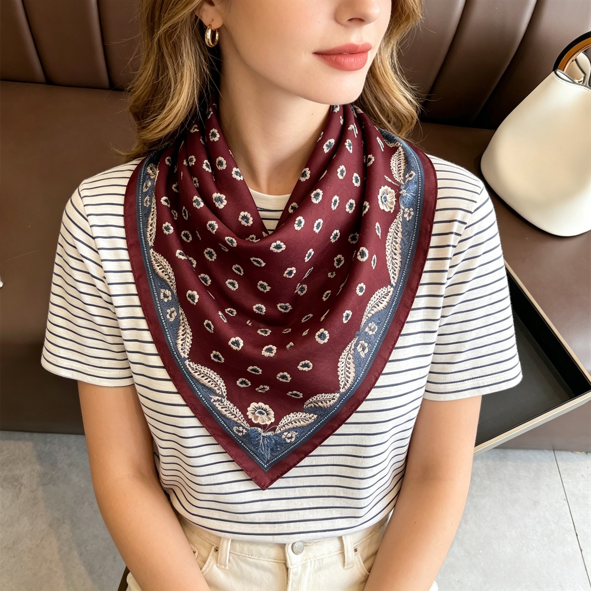 Nouveau Foulard Carré Imprimé 2026 pour Femme en Coton Velours – Écharpe de Cou, Châle, Bandana Élégant, Hijab pour Dames