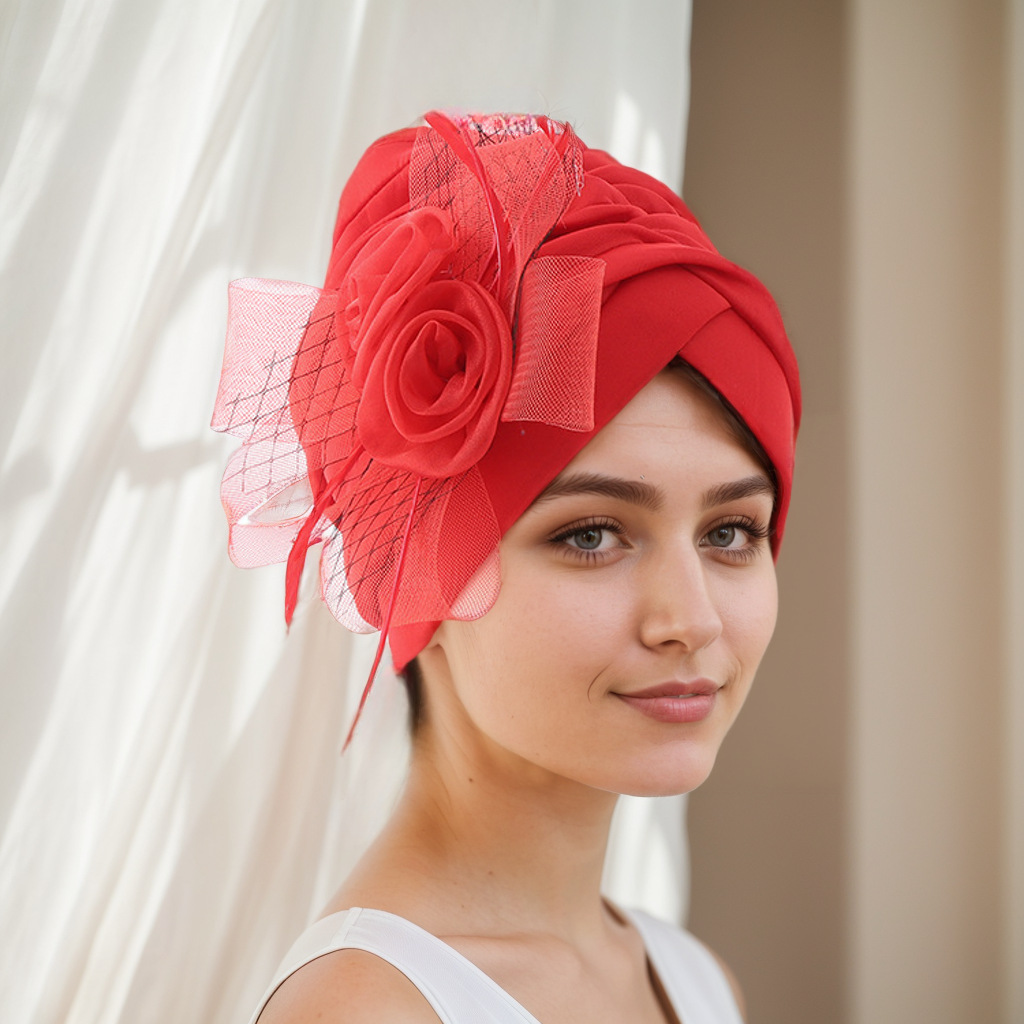 Turban à Plumes et Fleurs pour Femme Musulmane, Couvre-chef, ixde Mariage, Sauna, Chapeau, Accessoires pour Cheveux