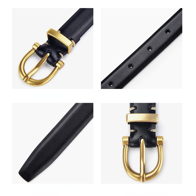 Jeans mode professionnel 100% ceinture en cuir véritable pour les femmes Fine décorative peau de vache Ins vent Simple coréen ceinture noire