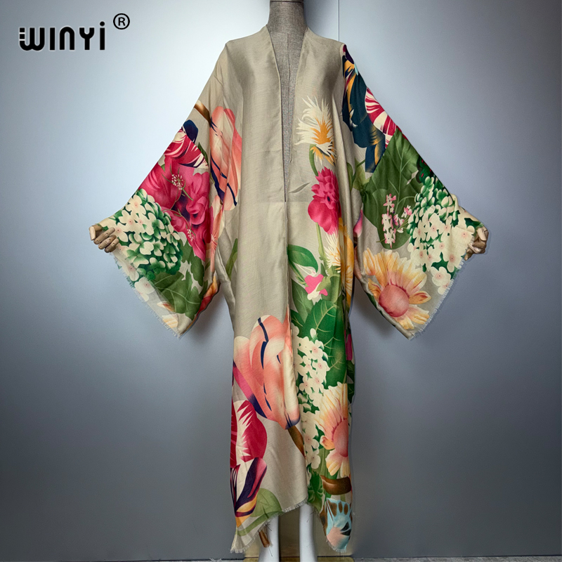 WINYI Kimono Bohème pour Femme, Kaftan Tendance, Cardigan Ample, Robe de Soirée, Tenue de Plage de Luxe de Dubaï, Vêtement de Plage