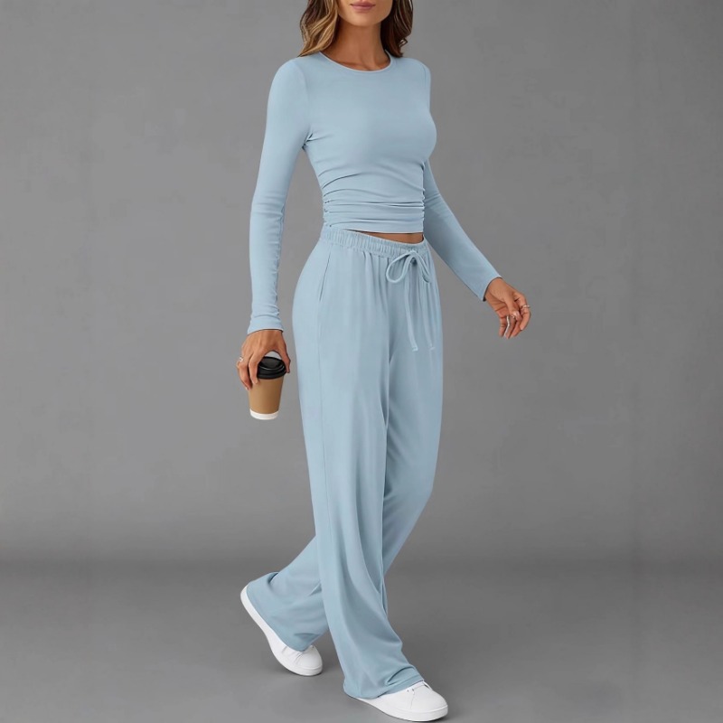 Vêtements pour femmes mode européenne américaine sport décontracté automne hiver couleur unie cordon à manches longues costume pantalon ensembles