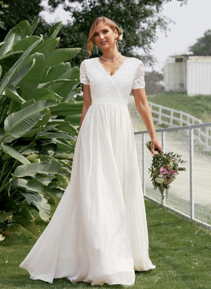 Robe longue en dentelle et mousseline de soie à col en V, robe de soirée, robes maxi fluides pour le printemps et l'été