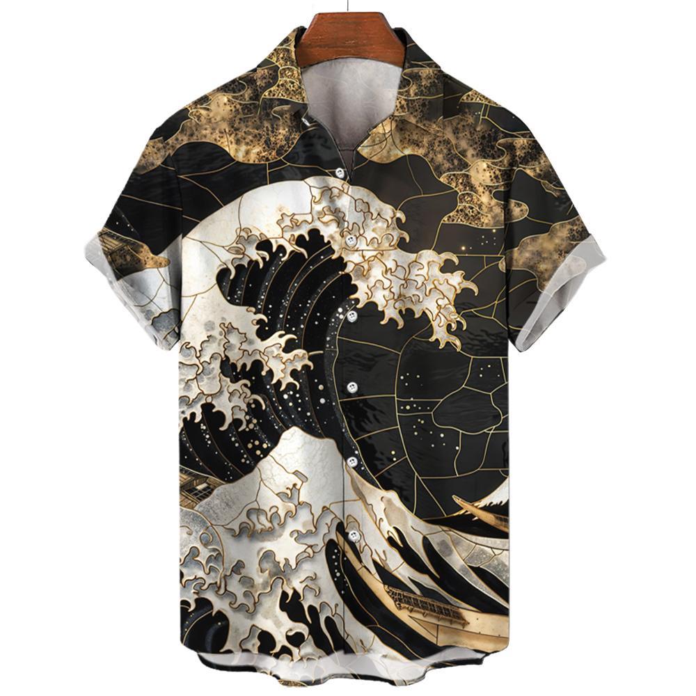 Chemise hawaïenne à manches courtes pour hommes, motif japonais Ukiyo-E, t-shirts respirants, vêtements décontractés, luxe, été