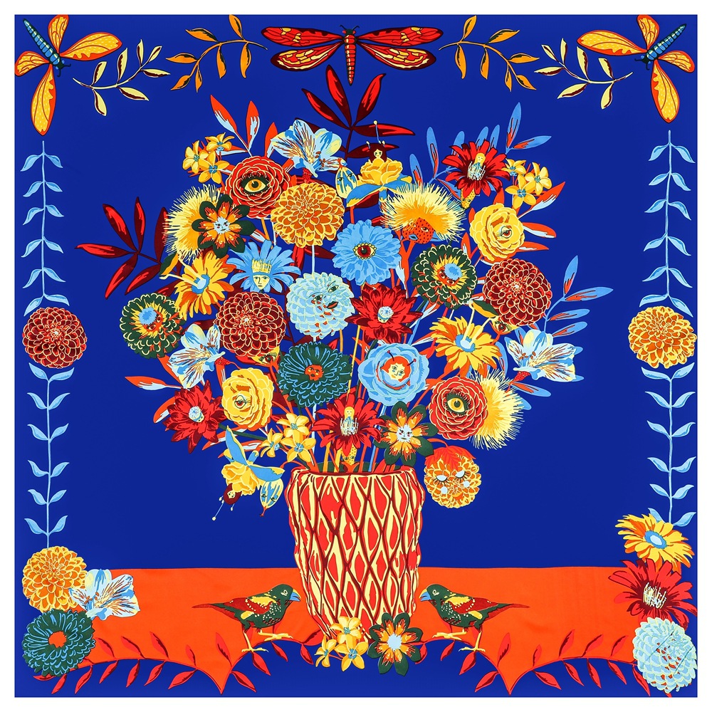 POBING-Foulard Carré pour Femme, Grand Châle, Bouteille de Fleurs, Bandana, Foulard de Luxe, Hijab