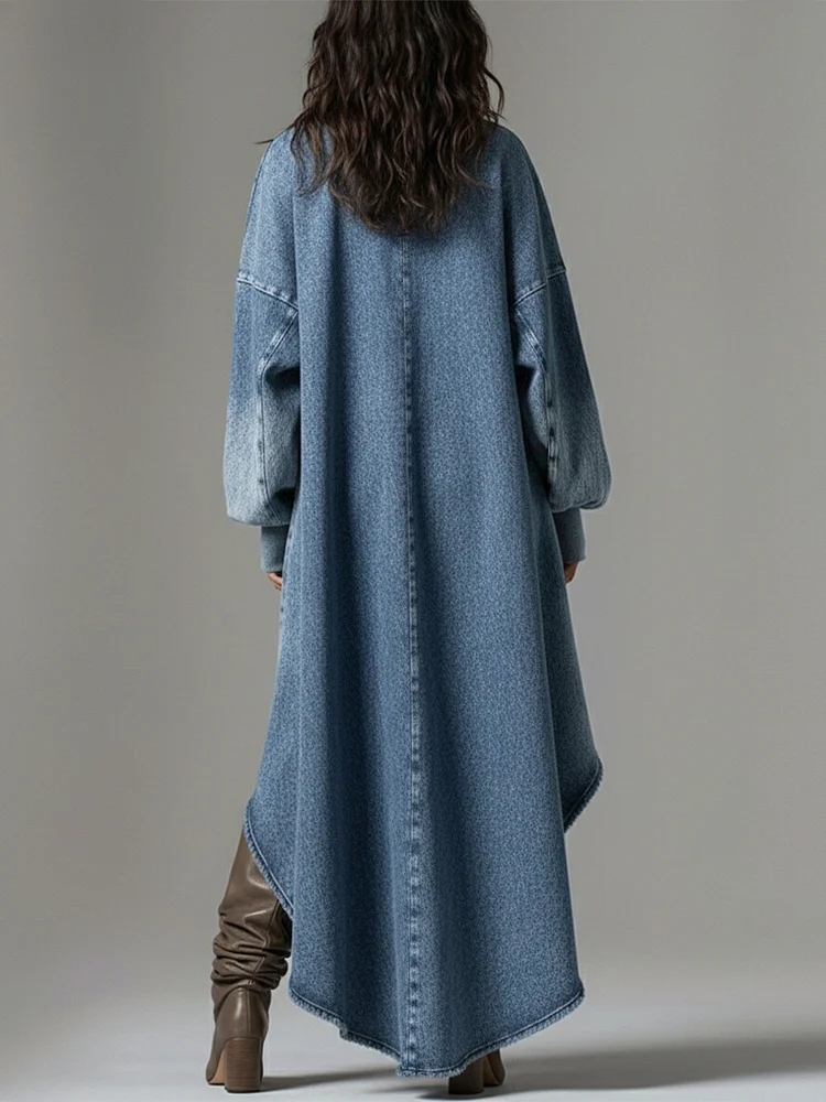 Robe en jean ample pour femme, col en V sexy, manches lanternes, ourlet irrégulier asymétrique, robe longue élégante, robes décontractées de printemps pour femmes