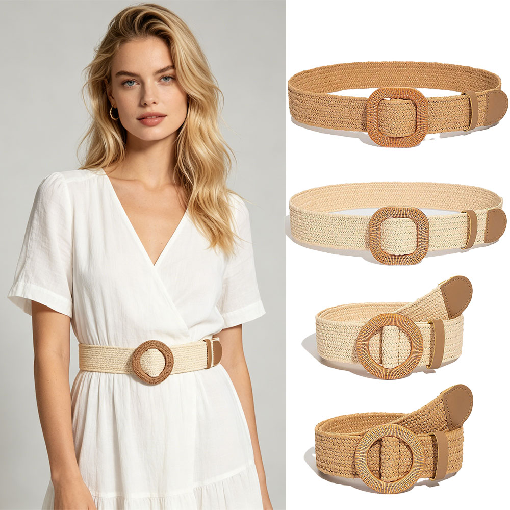 Nouvelle ceinture en coton, lin et PP tressé, ceinture décorative de style coréen à boucle ronde et carrée pour robes et hauts longs