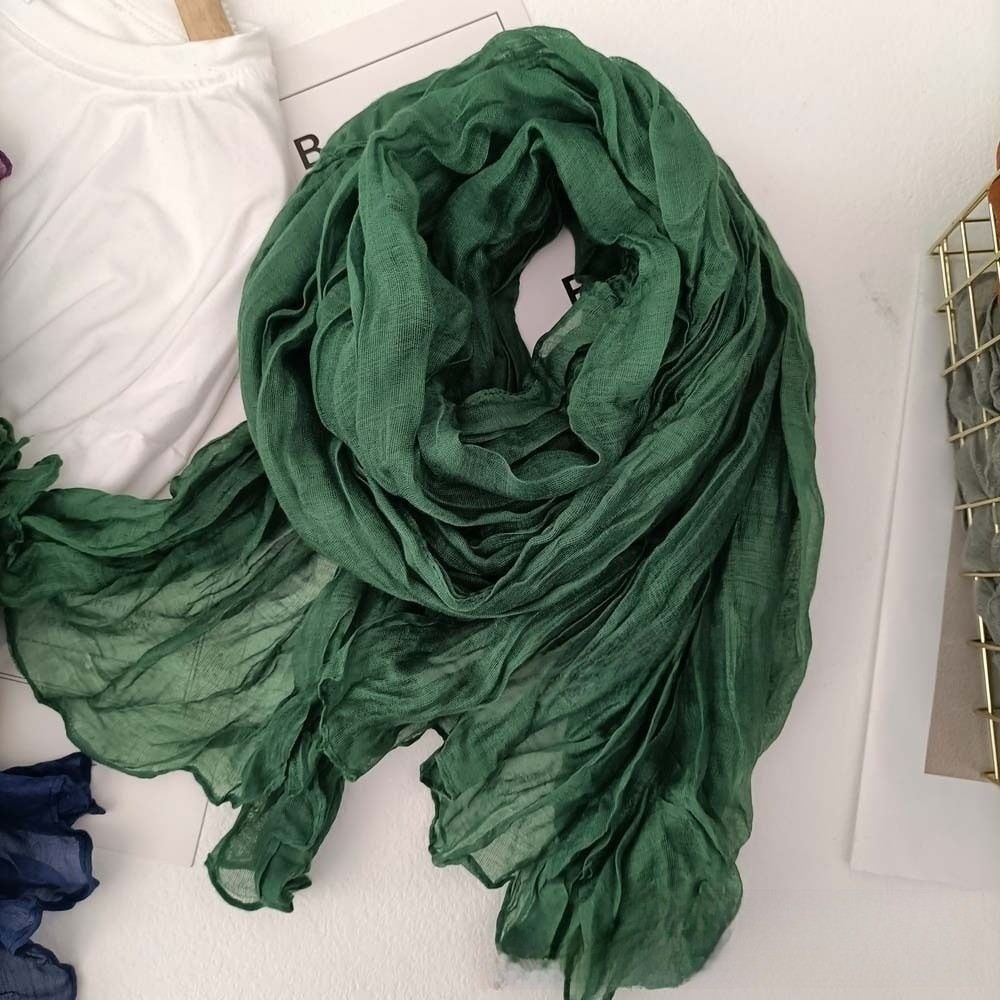Écharpe polyvalente en coton et lin vintage, plissée et imprimée, de marque de luxe rétro, longue écharpe châle pour le printemps, l'automne et l'hiver