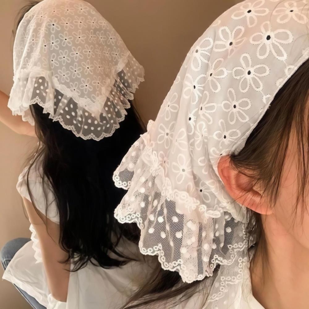 Été dentelle Triangle foulard rétro dentelle garniture écharpe femmes brodé dentelle cou écharpe dentelle ceinture accessoires doux bandeau