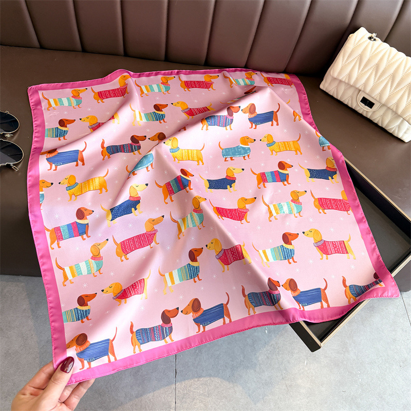 Écharpe carrée en soie à imprimé chien mignon pour femme, hijab, bandeaux pour cheveux, foulard, châle en satin, ruban, bandeau, foulards de mode, bandana