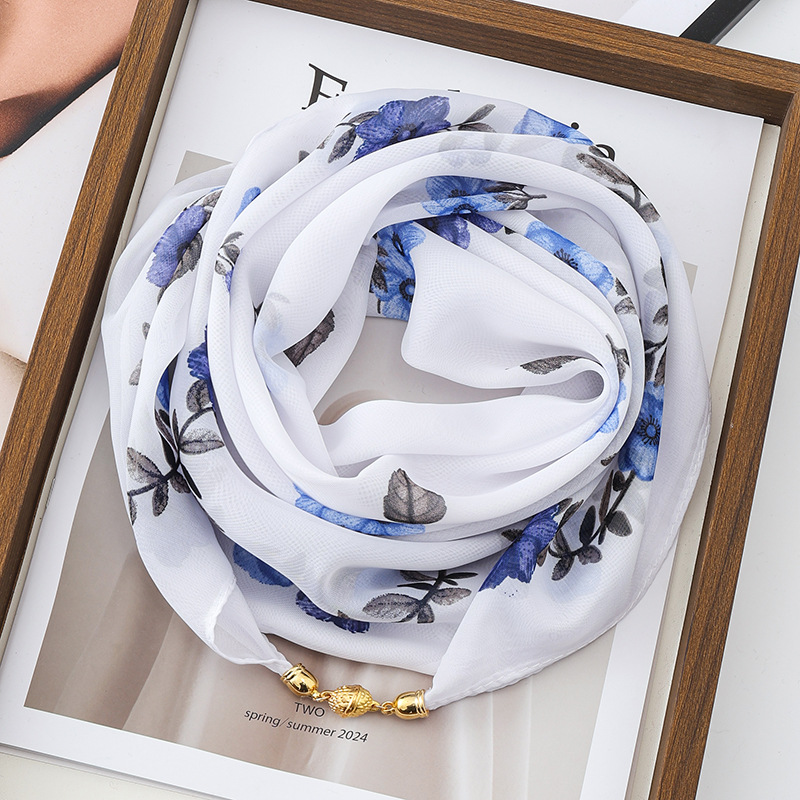 Écharpe fine de protection solaire pour femme, avec fermoir magnétique, petit châle carré en mousseline élégante, foulard en soie pour la protection du cou en climatiseur