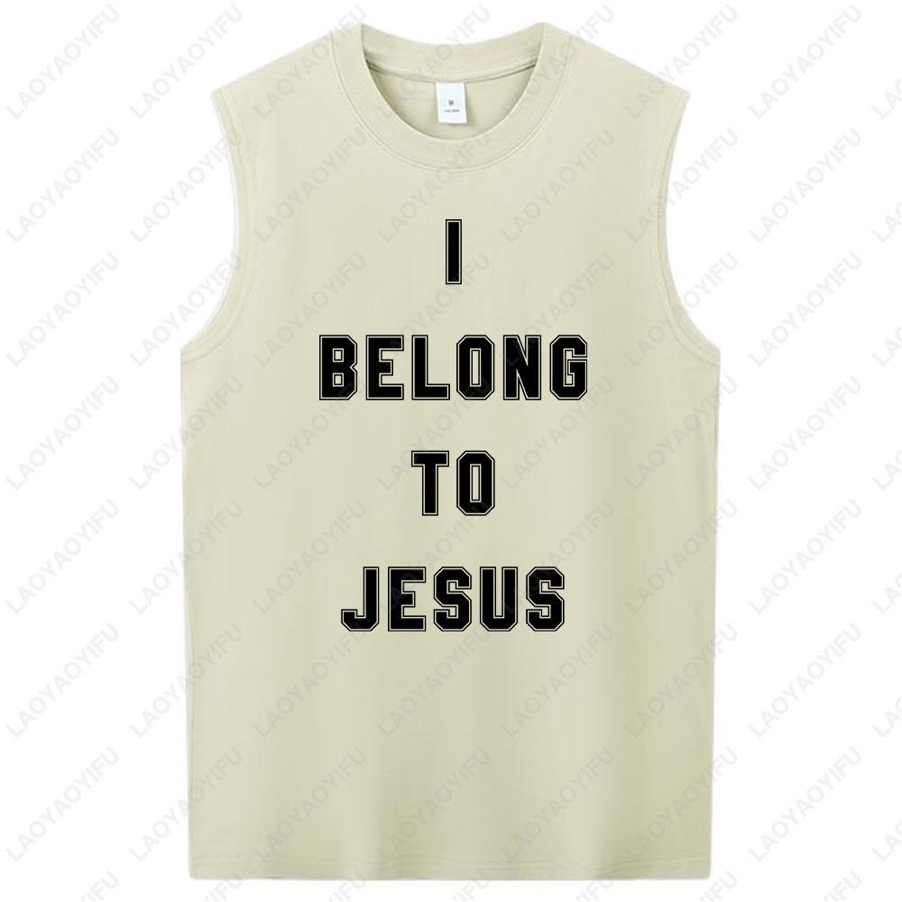 Hauts sans manches pour hommes j'appartiens à jésus gilet coton T-Shirt mode d'été décontracté gilet sans manches culturel hommes vêtements T-shirt