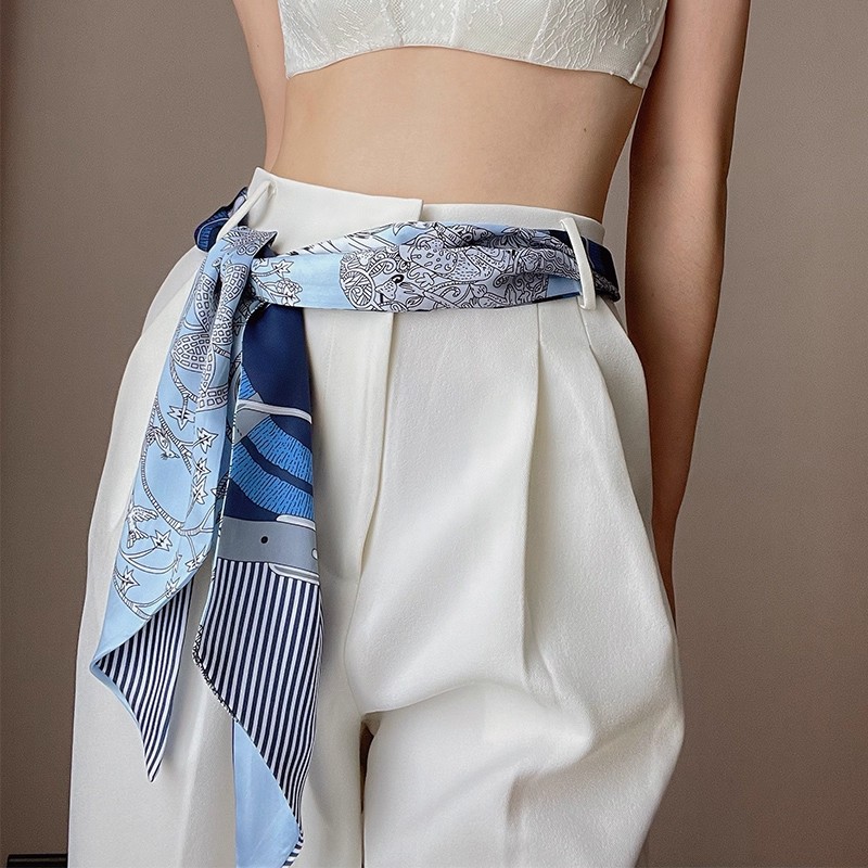 Écharpe longue et fine en soie pour femme, bandeau pour cheveux, ceinture, ruban polyvalent et élégant pour la décoration de chemises