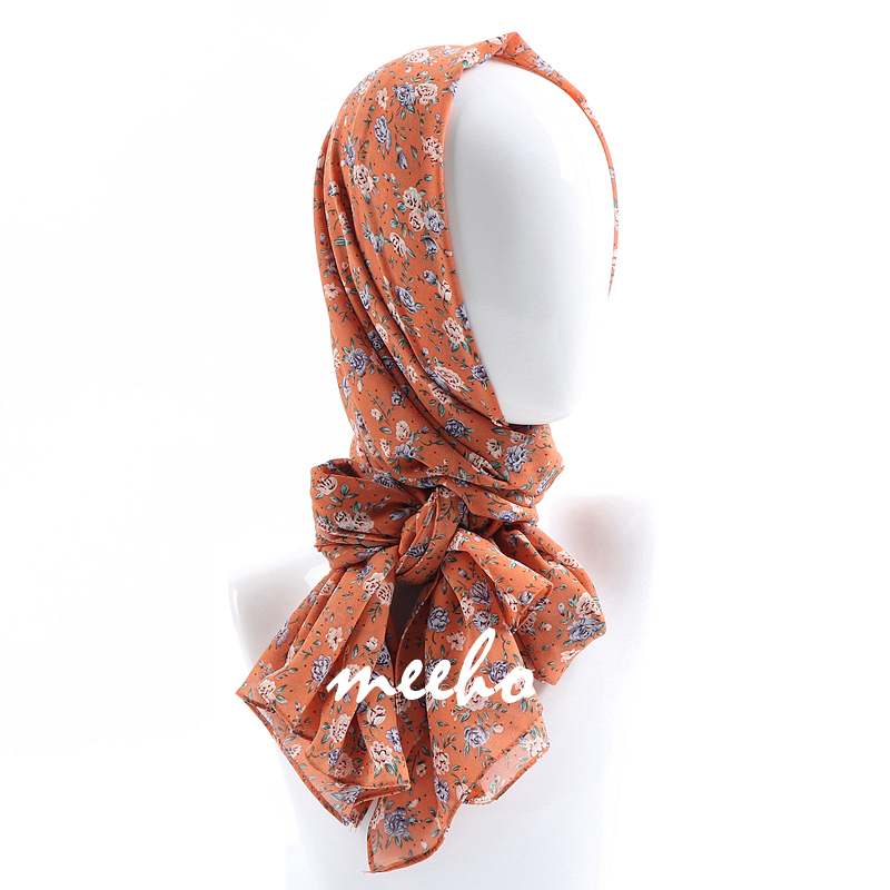 Écharpe en mousseline de soie à imprimé floral pour femmes, 70*180cm, douce, légère, longue, châle, hijab, foulard