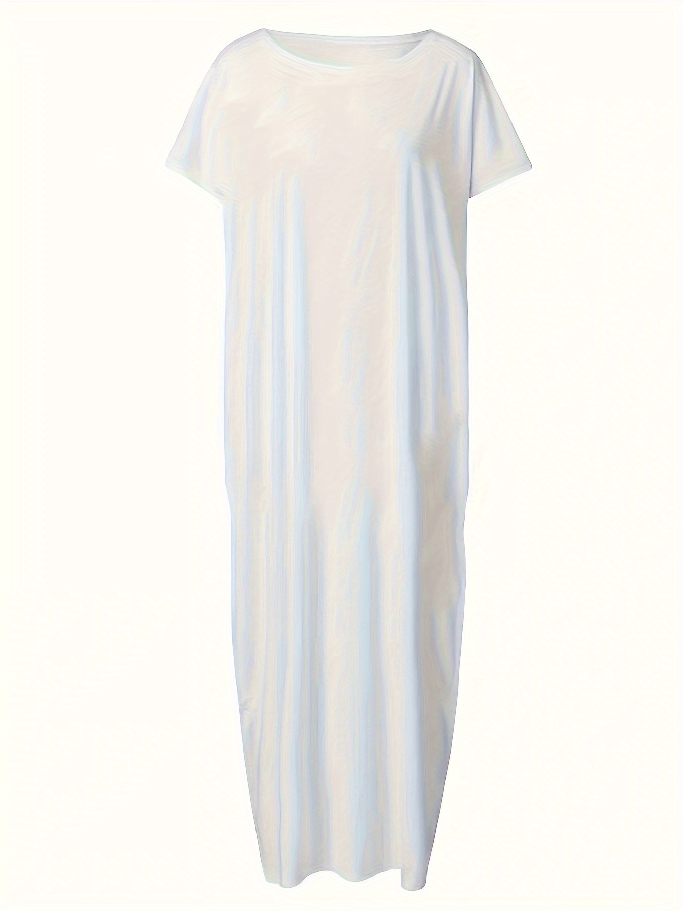 Robe grande taille à épaules inclinées – Couleur unie vibrante, design tendance, manches courtes, longueur longue, détails de poche – Parfait pour les vacances