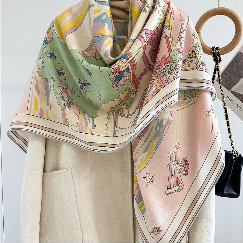 Couverture en laine Double face écharpe châle 2024 nouvelles imprime femmes luxe Pashmina écharpe châle manteau Poncho Cape 135x135CM