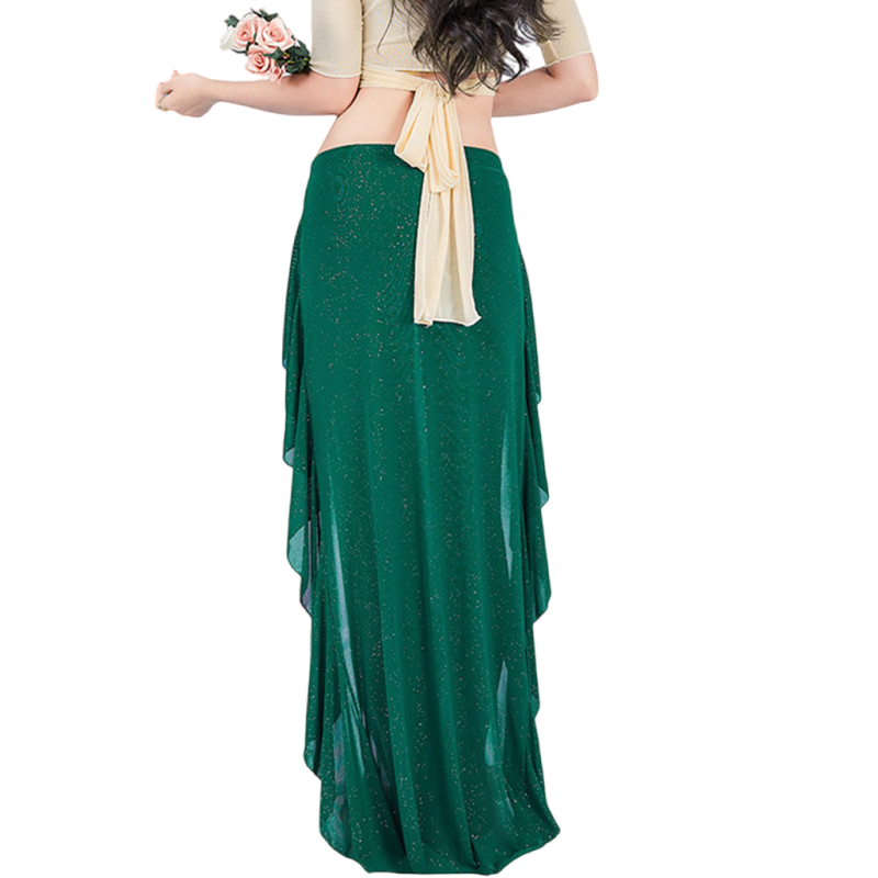 Jupe longue fendue Double face pour femmes, Costume de danse du ventre plissé en fil d'eau, tenue de spectacle de pratique professionnelle, danse orientale sur scène
