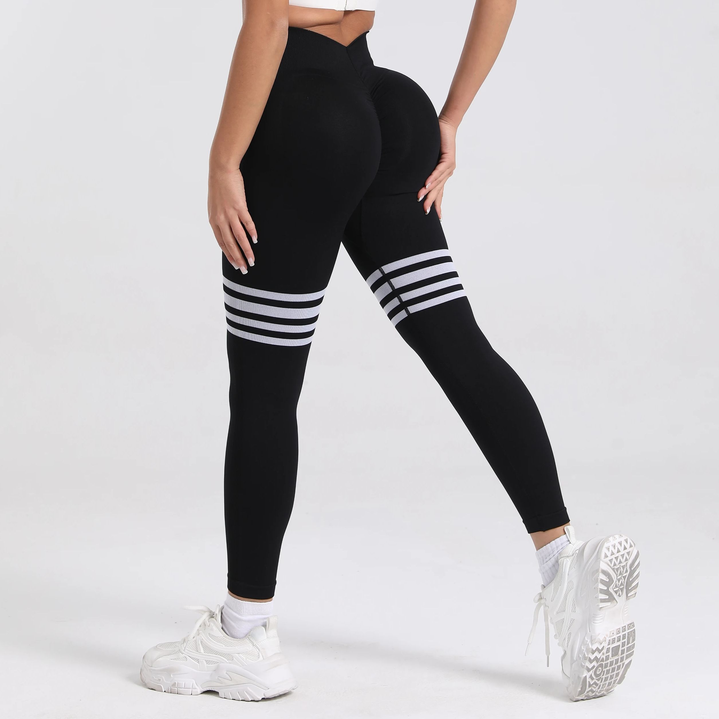 Femmes V dos ligne Leggings gymnastique Fitness athlétique entraînement élastique Leggins bout à bout Yoga pantalon sport entraînement collants S-XL
