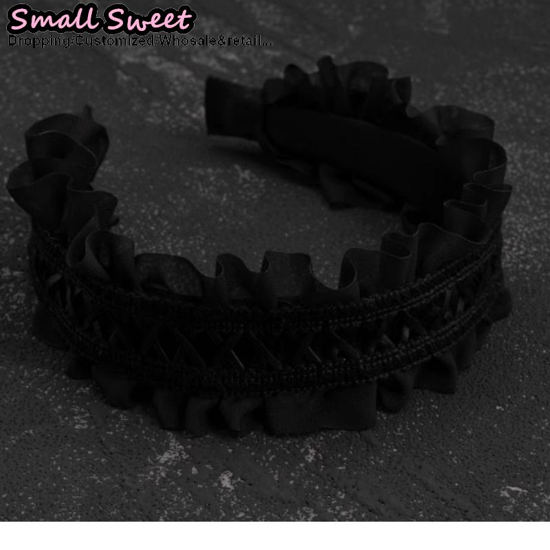 Goth sous-culture accessoires pour cheveux Harajuku gothique Lolita Y2K fille Punk foncé dentelle florale bandeau à volants bandeau cerceau pour cheveux
