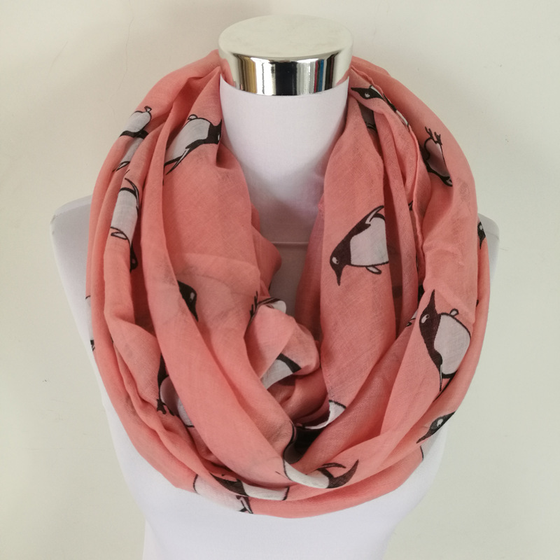 Mode pingouin imprimé cercle cou foulards femme grands mouchoirs pour femmes animal châle Snood écharpe capuche pour les femmes