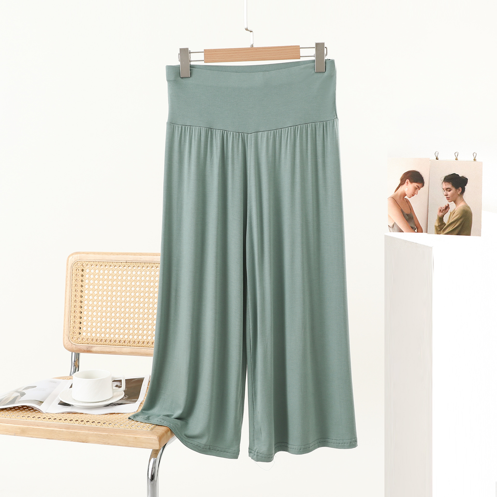 Pantalon d'été ample à jambes larges, grande taille, Style coréen, taille haute, amincissant, court, fluide, décontracté