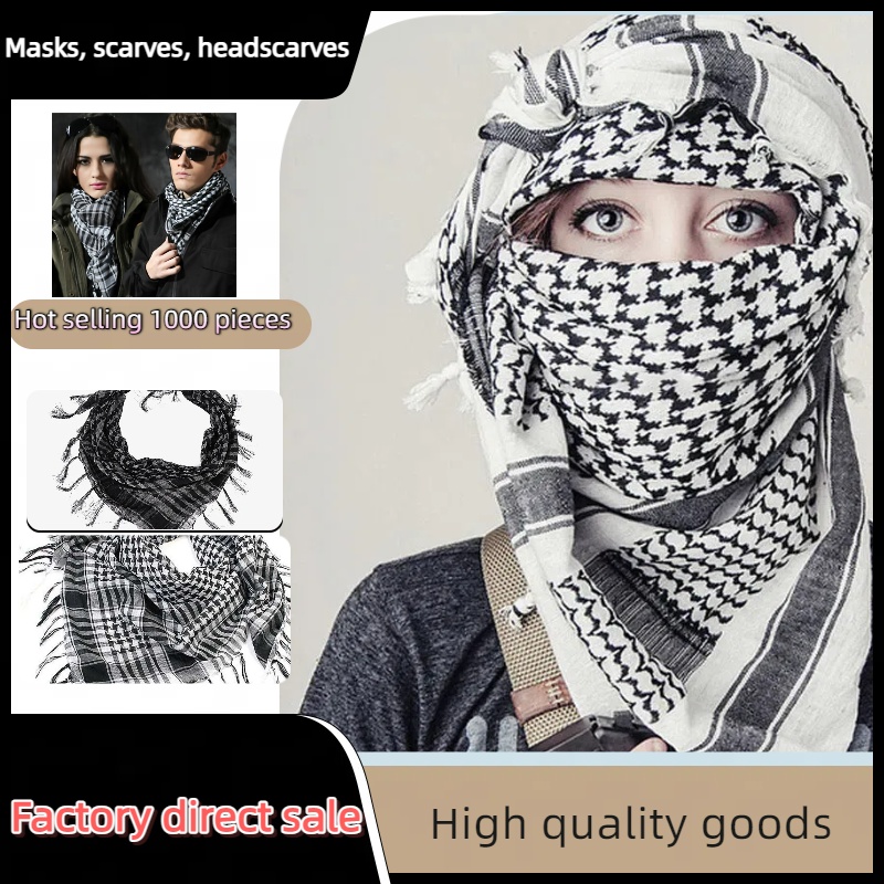 Écharpe Hijab Légère à Carreaux pour Hommes et Femmes, Foulard Arabe du Désert, Écharpes Tactiques Douces pour la Randonnée, Turban Unisexe, Châle Militaire