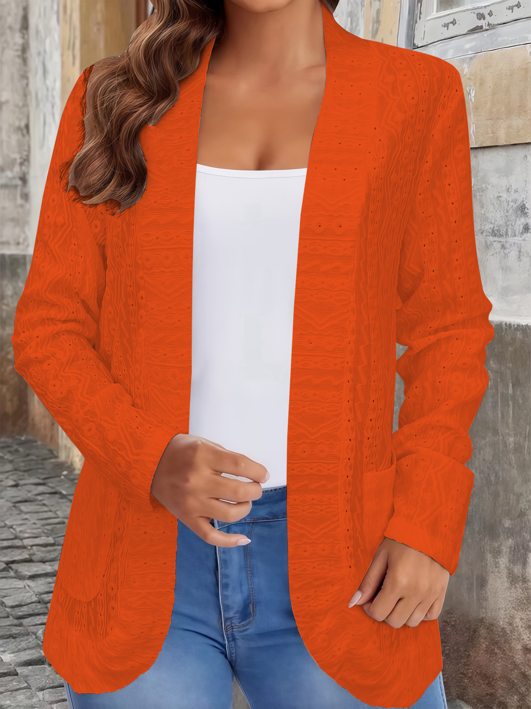 Cardigan ouvert sur le devant grande taille – Veste transparente légère avec poches, vêtements d'extérieur chics d'automne pour femmes