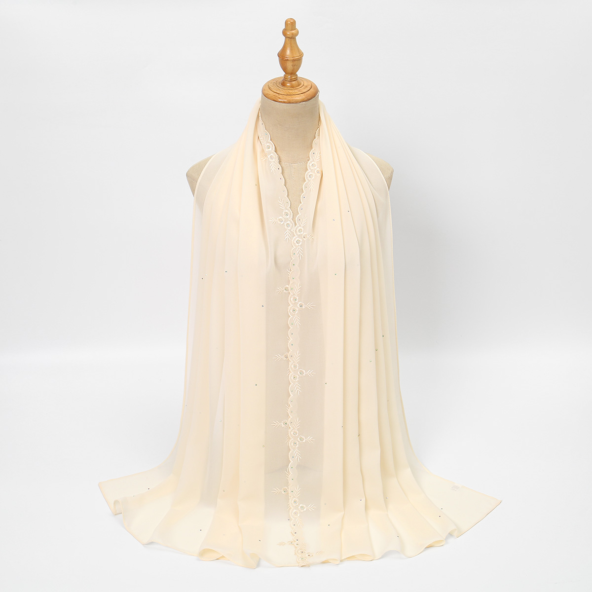 Châles longs en mousseline brodée tendance, hijab musulman, châle orné de strass, foulard pour femme, couvre-chef islamique, turban de l'Aïd 180*70cm