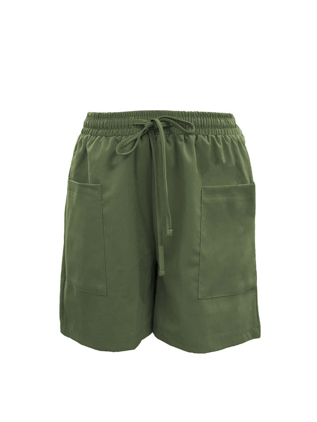 Short d'été taille haute de 4 pouces pour femmes, short décontracté coupe ample avec poches, bermuda de couleur unie pour tenues