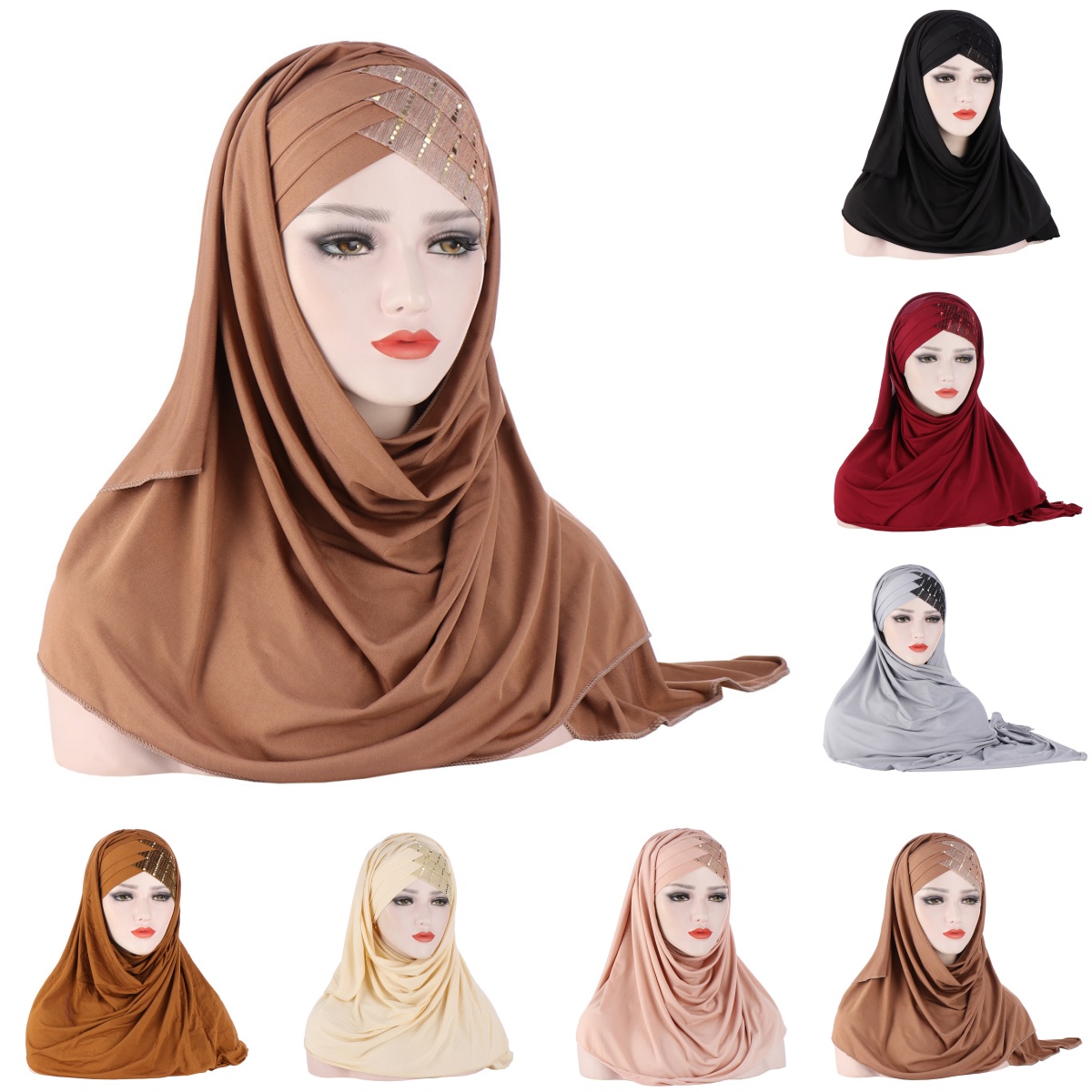 Foulard musulman uni Hijabs châles et enveloppes Femme Musulman Hijab prêt à porter Turban femmes foulards