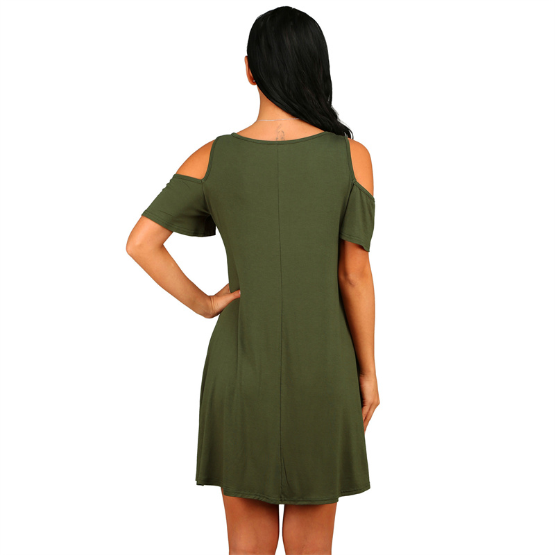 Robe d'été élégante pour femmes, Vintage, épaules dénudées, manches courtes, ample, couleur unie, col rond, soirée, Club, ligne a, QT036