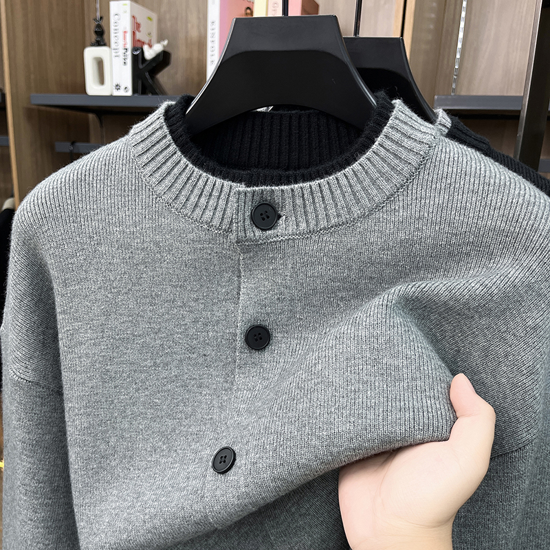 Cardigan décontracté pour homme, pull tricoté à col rond boutonné, doux et chaud, couleur unie, manches longues, vêtements polyvalents pour homme