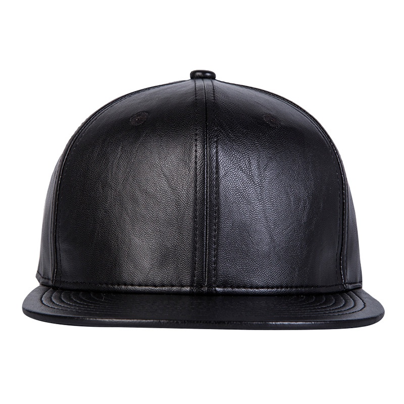 Chapeau à bords plats en cuir noir pour hommes, chapeau de rue polyvalent, hip hop