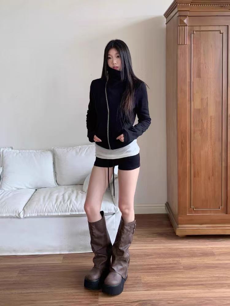 Veste à capuche et manches longues pour femme, mode coréenne, automne-hiver, Cardigan ample décontracté, haut Harajuku, couleur unie, vêtements à fermeture éclair Y2k, 2025