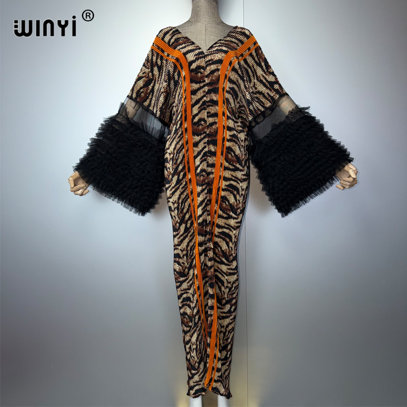 Robe longue plissée ajustée WINYI pour femme, style caftan Abaya Dubaï, tenue de soirée de luxe, mode musulmane pour la plage et les vacances