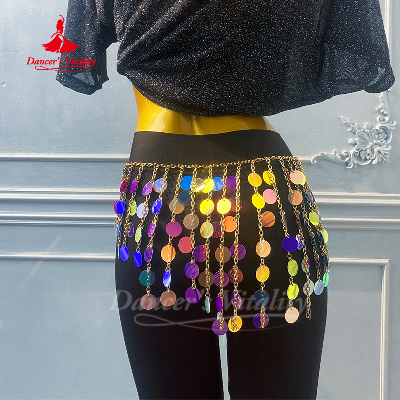Ceinture de Performance de danse du ventre, paillettes colorées avancées, chaîne de taille à franges, accessoires de pratique de danse orientale pour adultes et enfants