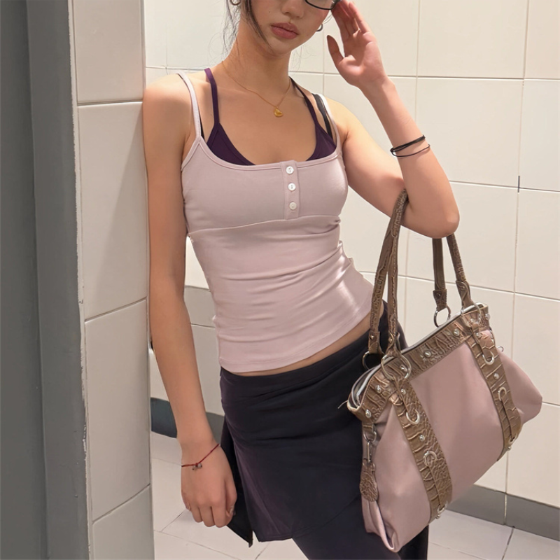 Débardeur court vintage Y2K pour femme, style faux deux pièces, dos nu, à lacets, coupe ajustée, sans manches