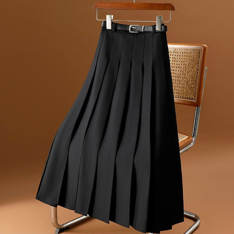 Jupes longues plissées automne-hiver pour femme, taille haute unie, style écolière, jupe trapèze JK, jupes maxi coréennes polyvalentes pour femme