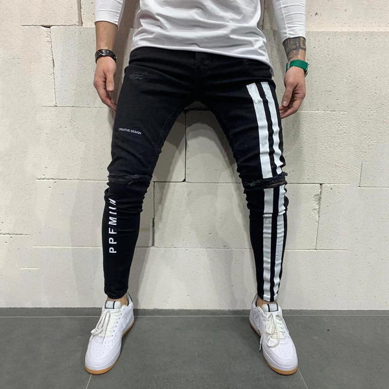 2025 hommes jean slim mode petite jambe crayon pantalon printemps haute rue décontracté élastique pantalon imprimé polyvalent jean mâle