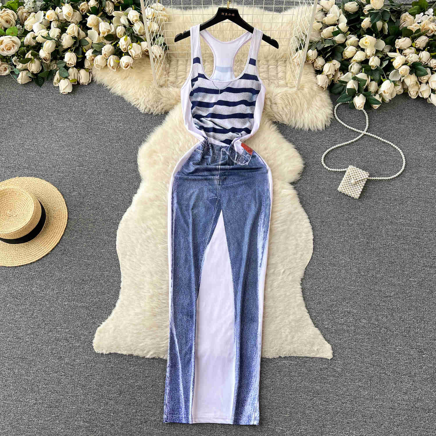 Robe longue rayée imprimée à col rond pour femmes, mode d'été, précieux streetwear décontracté, style rétro, fibre mince, batterie con Maxi, tenues