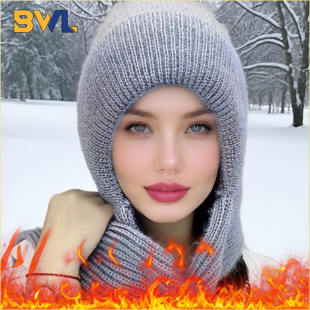 Chapeau chaud en tricot pour femmes, écharpe une pièce, chapeau thermique en laine avec Protection des oreilles, coupe-vent, accessoires d'extérieur d'hiver, cadeau de noël