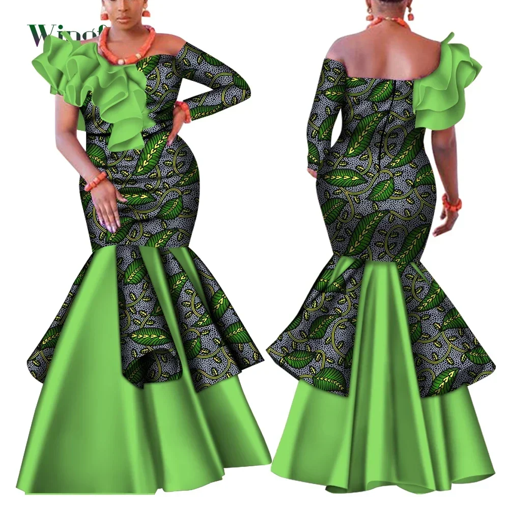 Dashiki robe africaine pour femmes Bazin Riche une épaule Sexy Slash cou robe de soirée de mariage vêtements africains traditionnels WY4224