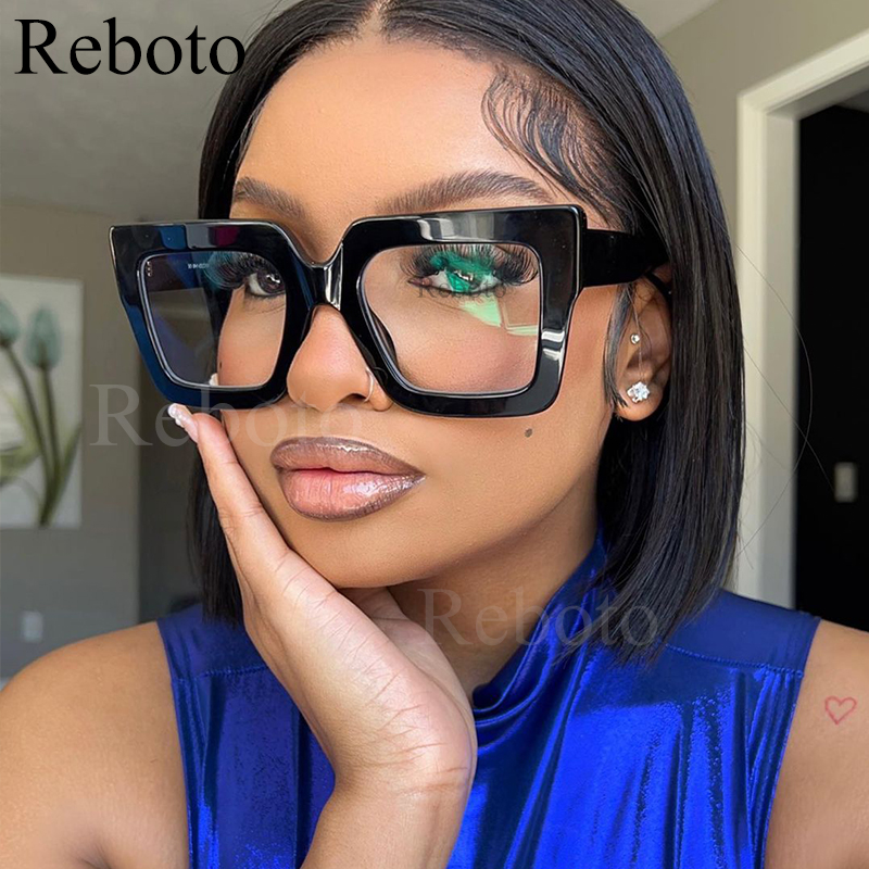 Lunettes Anti-lumière bleue colorées pour femmes, carrées surdimensionnées noires, monture optique, lentille transparente, lunettes féminines