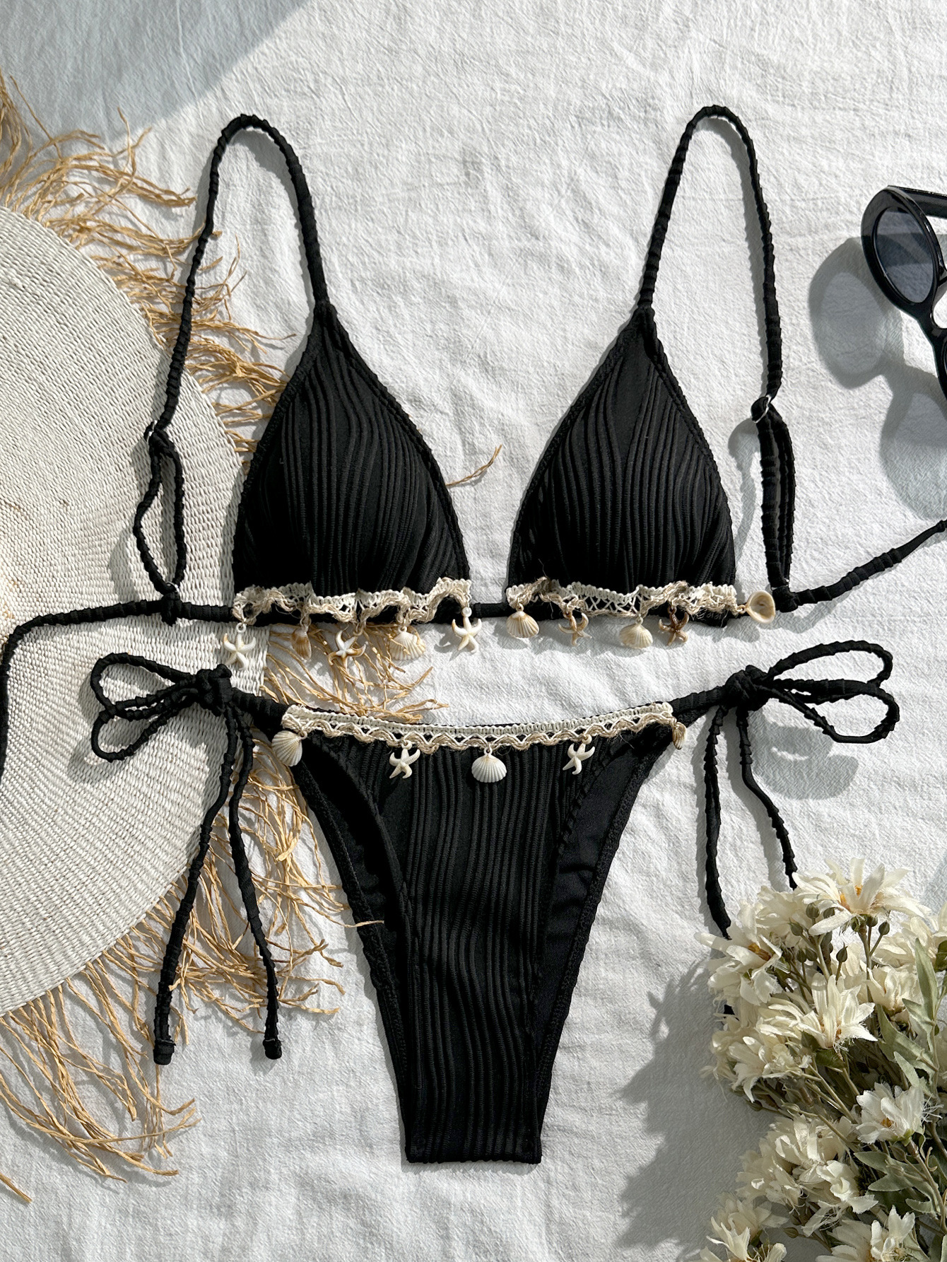 Maillot de bain deux pièces pour femmes, ensemble bikini à cordon de couleur unie, maillot de bain d'été pour la plage, maillot de bain de vacances