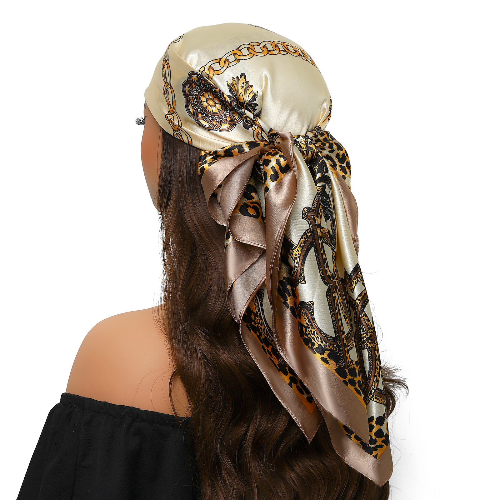 90*90 cm Foulard en soie Scarftop chapeaux pour Femme mode quatre saisons cheveux accessoires Hijab Foulard Bandana Femme Foulard